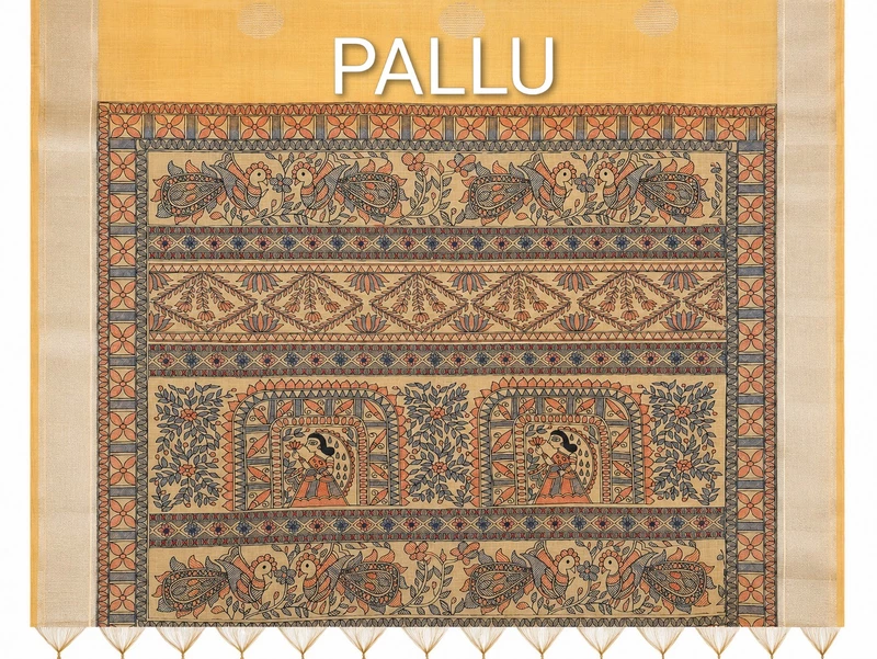 Mustard mullai tussar silk saree