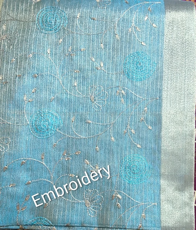 Sky blue tissue saree