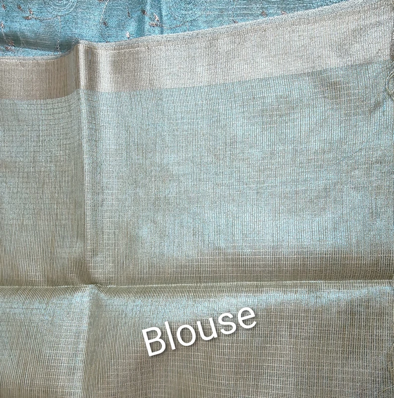 Turquoise blue tissue saree