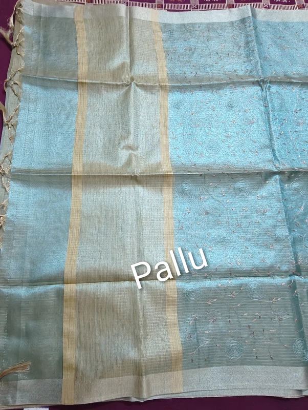 Turquoise blue tissue saree
