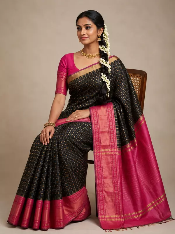 Black Raw silk saree