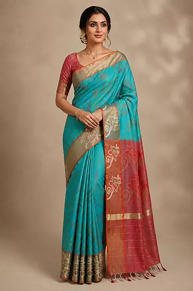 Turquoise green pochampalli cotton saree