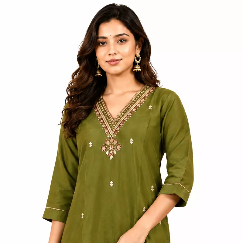 Green kurti pant set with dupatta