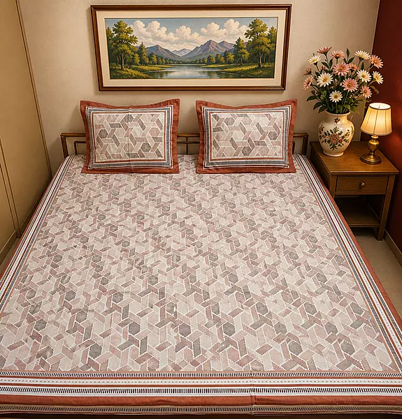 Jaipuri Cotton Double bedsheet in graphic print
