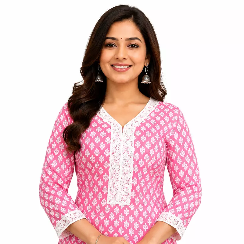 Pink Cotton kurta pant set with dupatta
