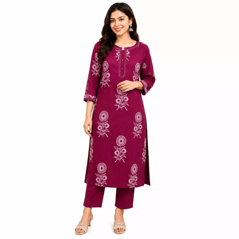 Cotton kurti pant set with dupatta