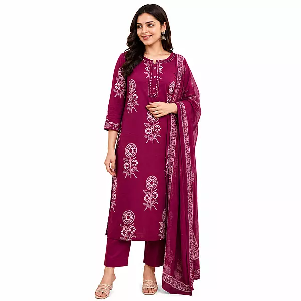 Cotton kurti pant set with dupatta