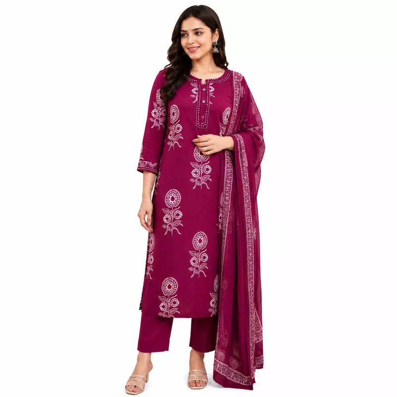 Cotton kurti pant set with dupatta