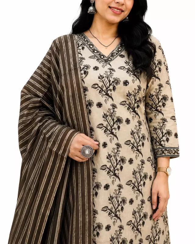 Cotton kurta pant set with dupatta