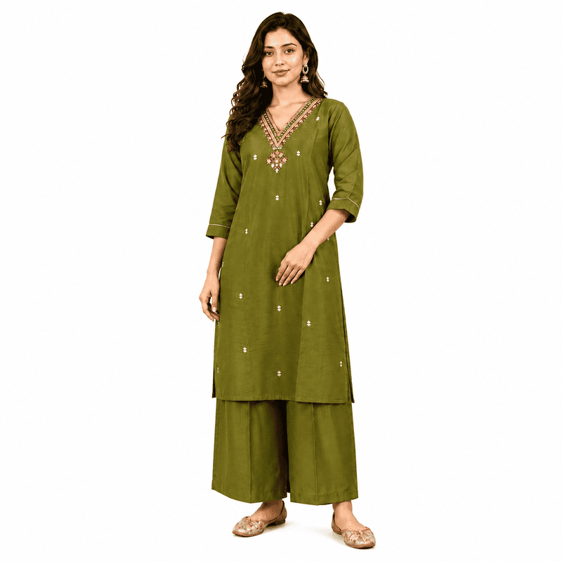 Green kurti pant set with dupatta