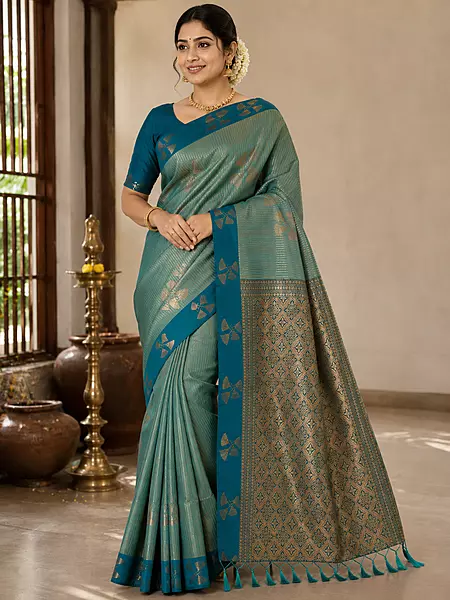 Rama green soft silk saree