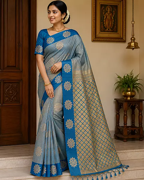 Teel blue Soft silk saree