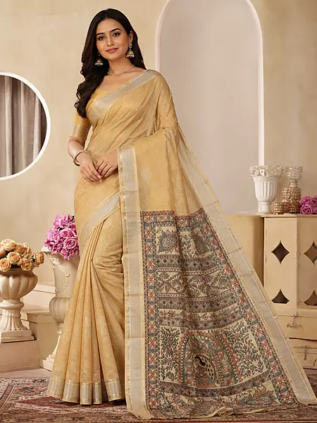 Mustard mullai tussar silk saree