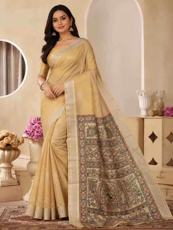 Mustard mullai tussar silk saree