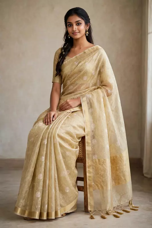 Golden tissue saree