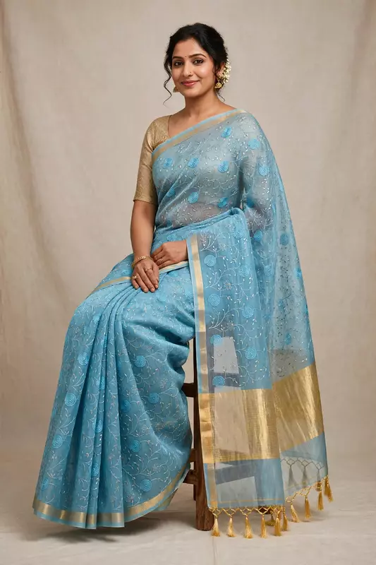 Sky blue tissue saree