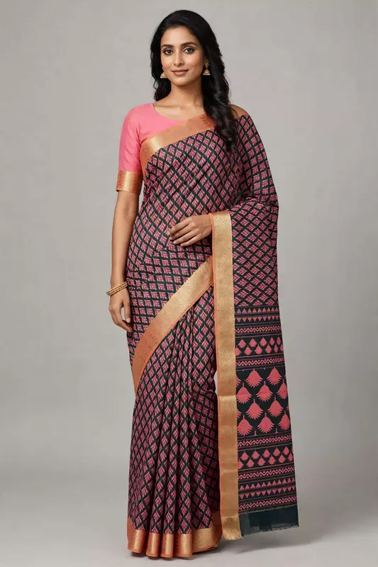 Onion pink mix cotton saree