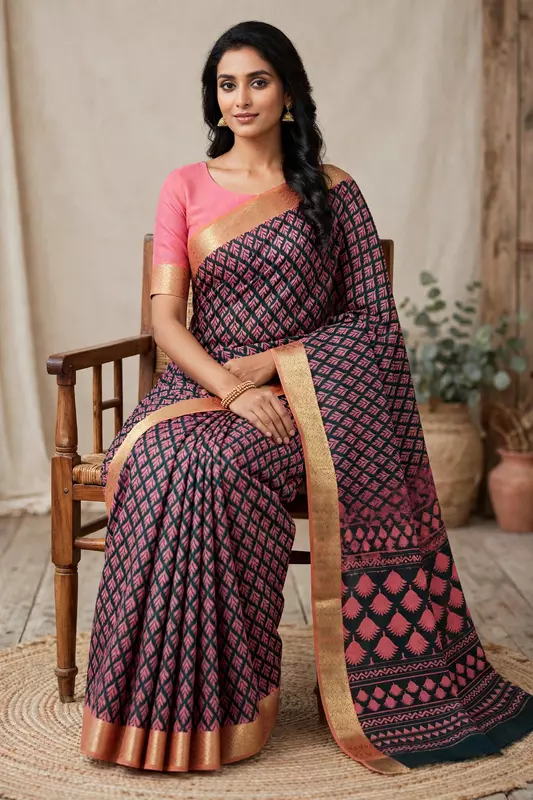 Onion pink mix cotton saree