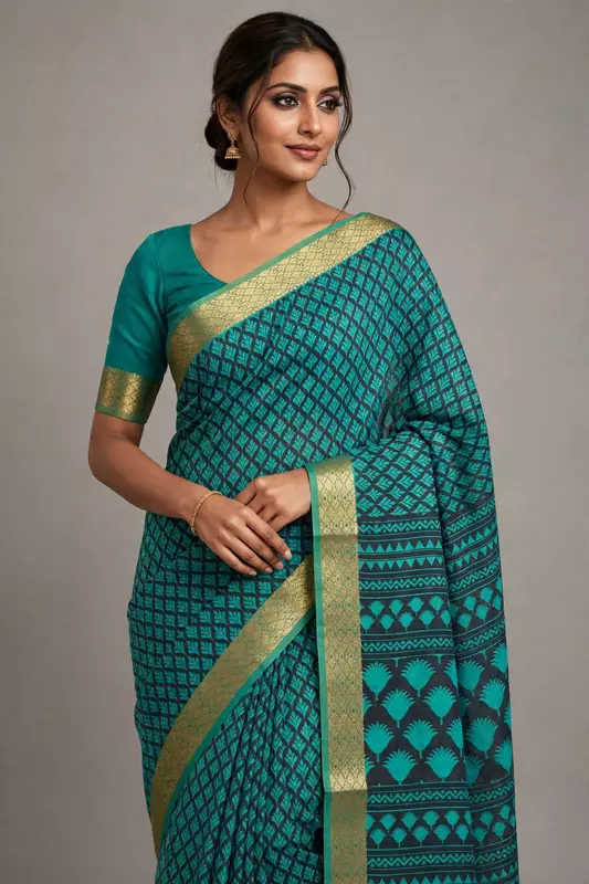 Green mix cotton saree