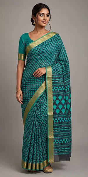 Green mix cotton saree