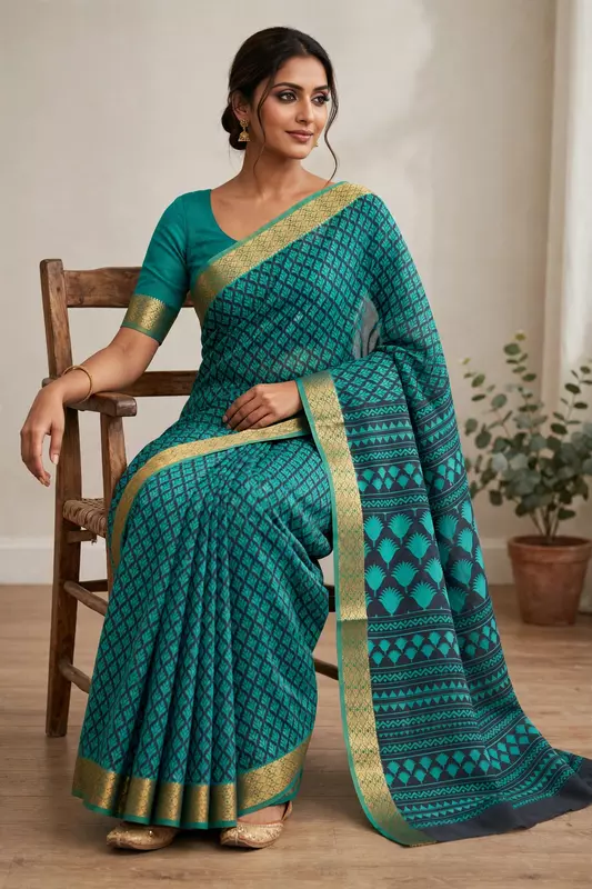 Green mix cotton saree