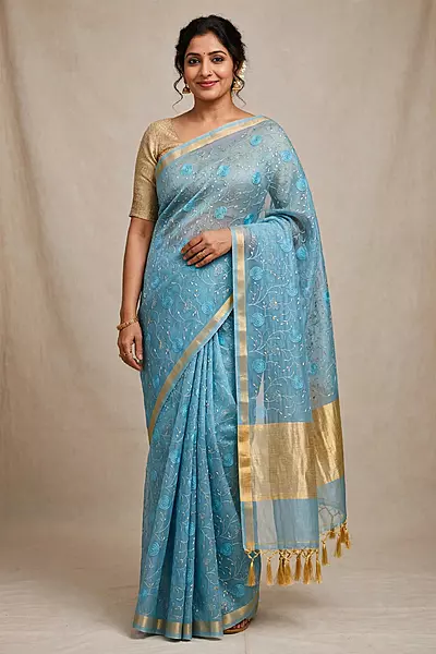 Sky blue tissue saree