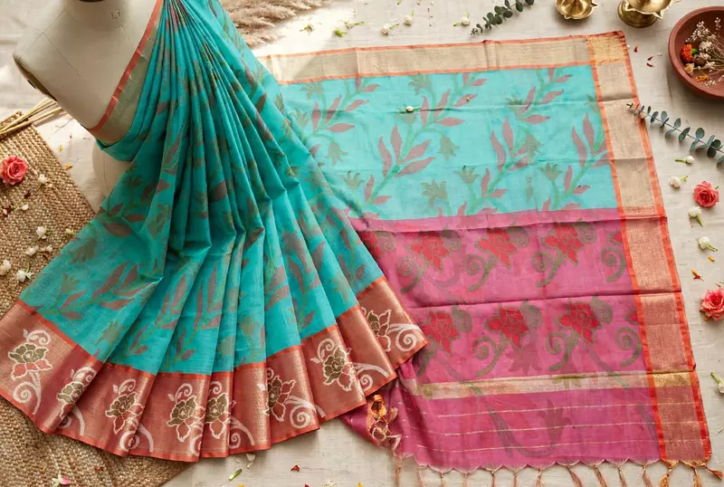 Turquoise green pochampalli cotton saree