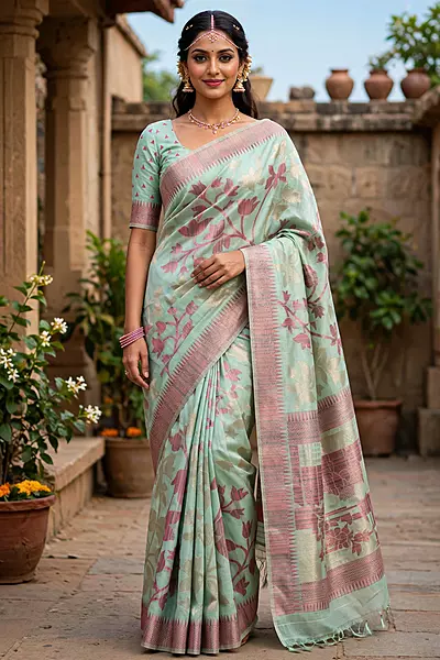 Pista green kashmiri silk saree