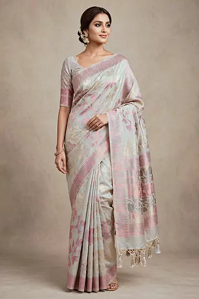 Grey kashmiri silk saree