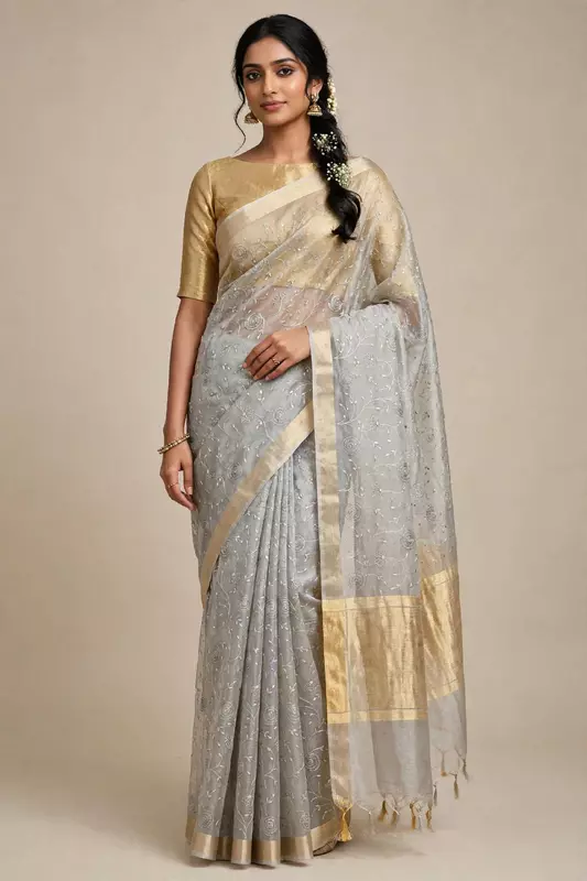 Grey tissue saree