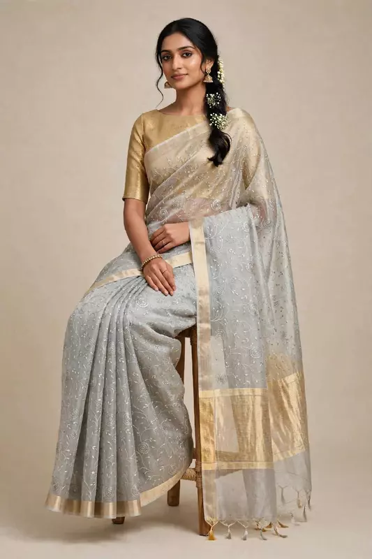 Grey tissue saree