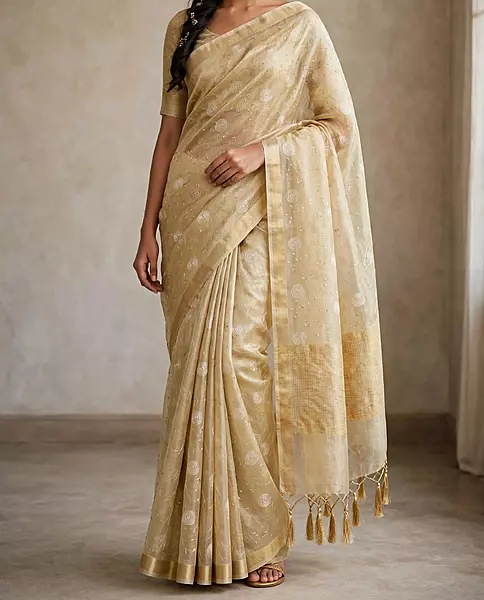 Golden tissue saree