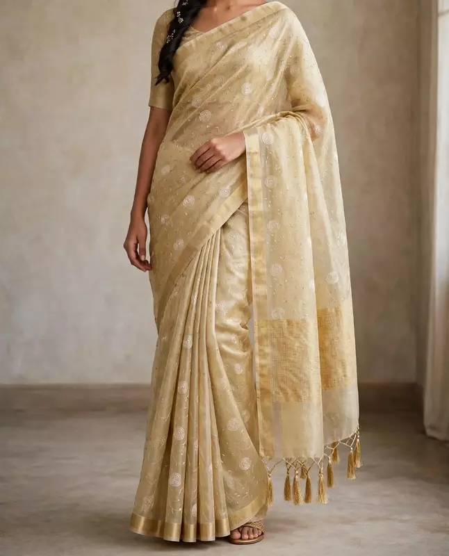 Golden tissue saree