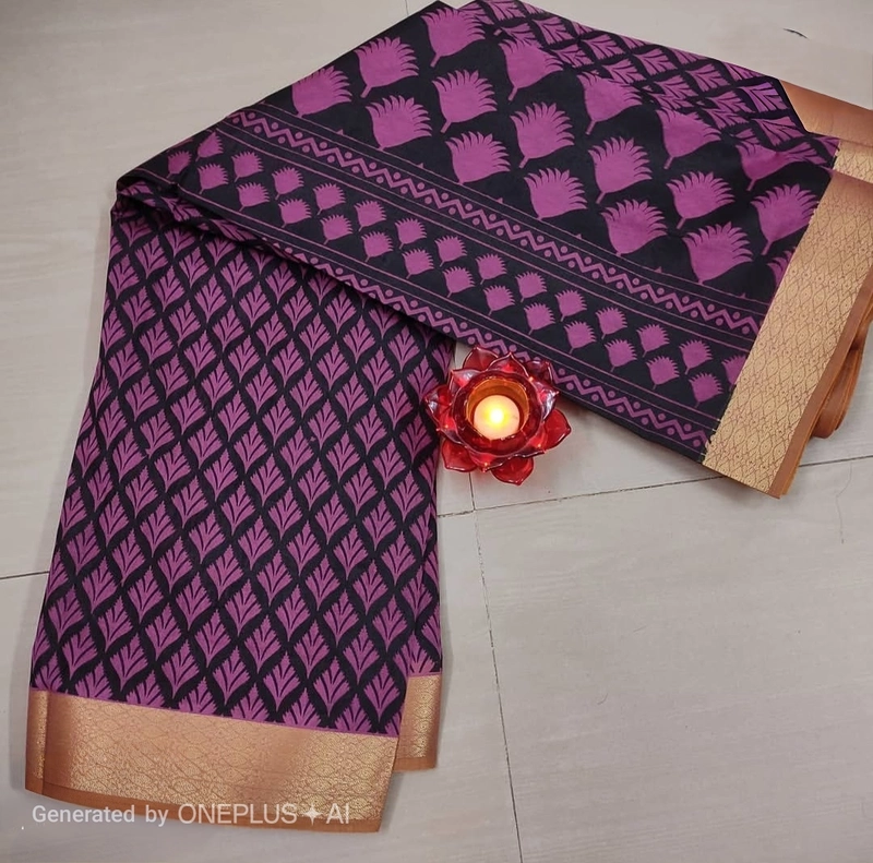 Mauve and black mix cotton saree