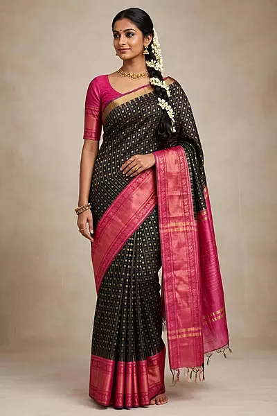 Black Raw silk saree