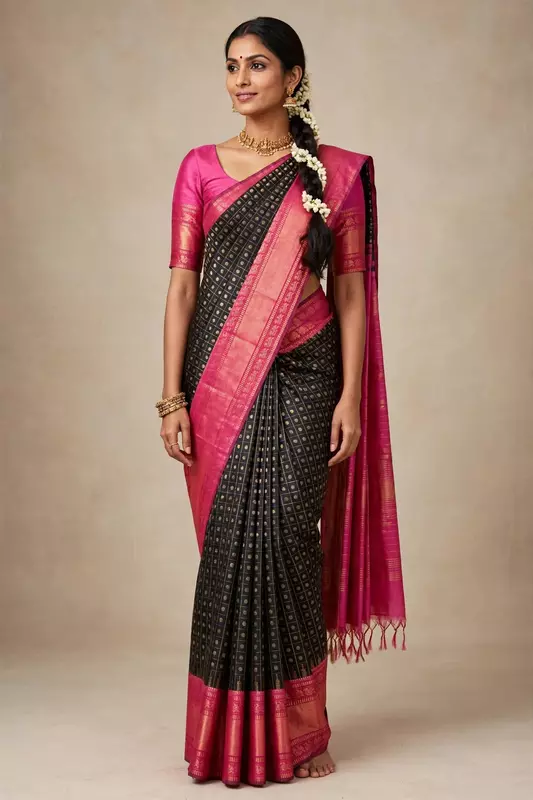 Black Raw silk saree