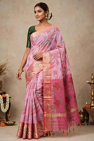 Pink Pochampalli cotton saree