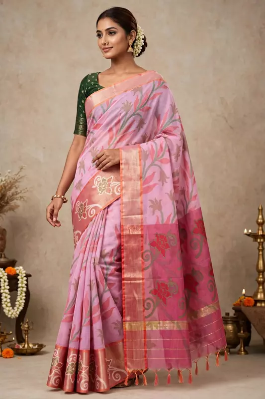 Pink Pochampalli cotton saree
