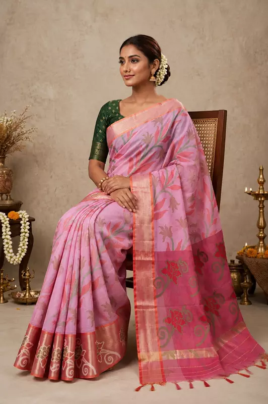 Pink Pochampalli cotton saree