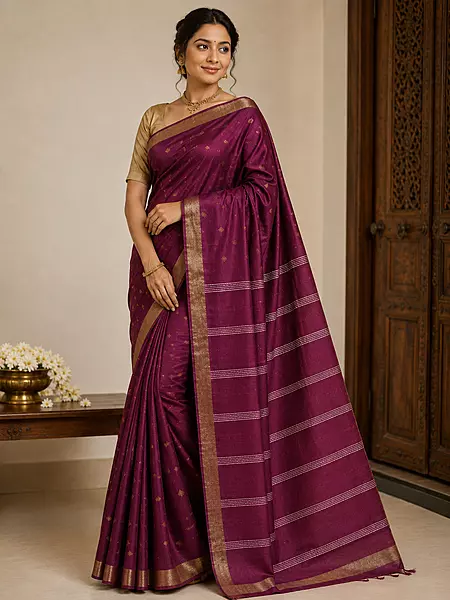 Wine colour baswada cotton blend saree