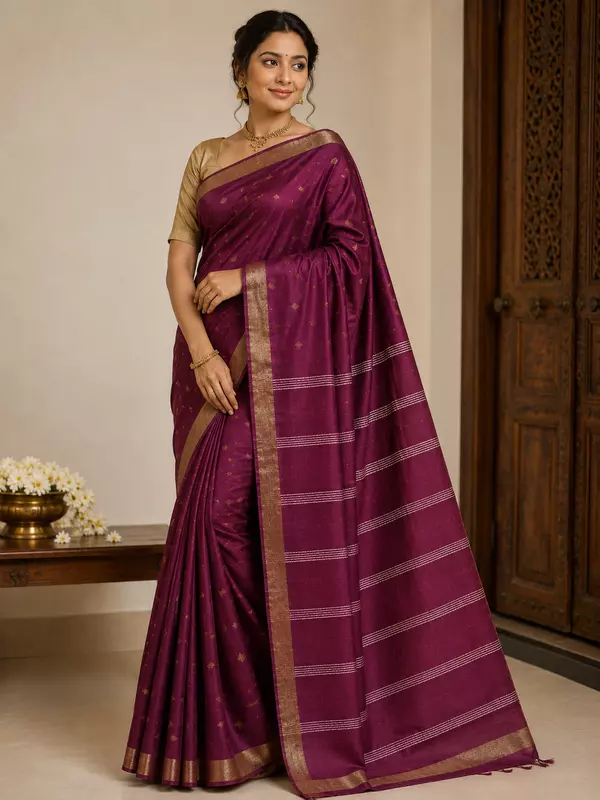 Wine colour baswada cotton blend saree
