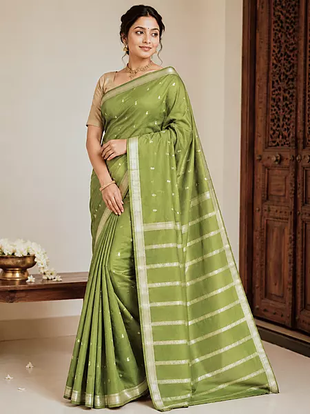 Green colour baswada cotton blend saree