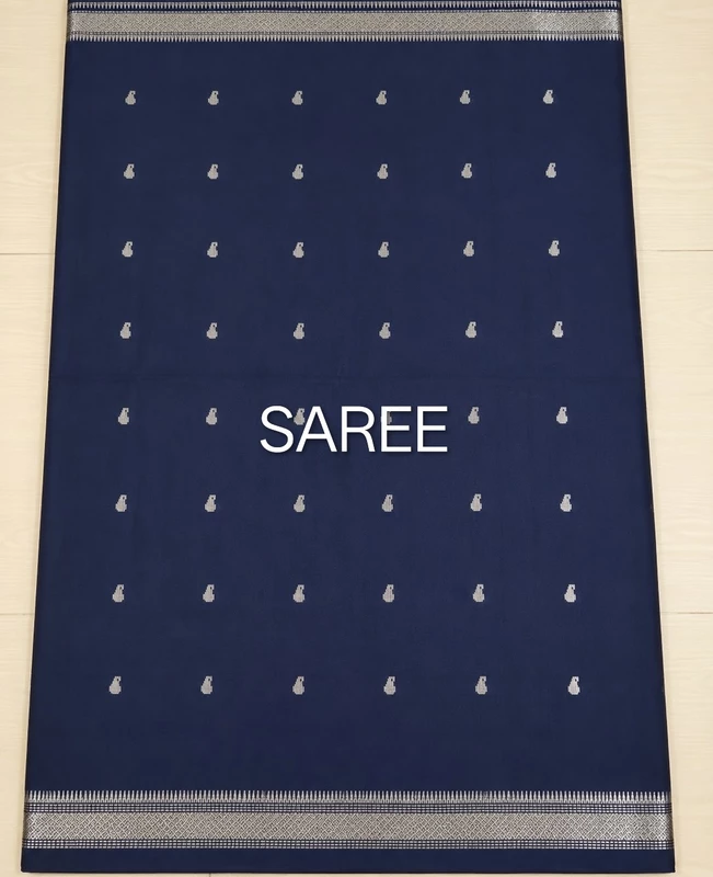 Navy blue baswada cotton blend saree