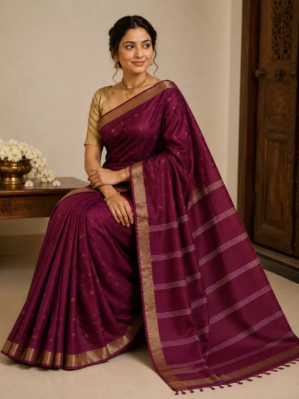 Wine colour baswada cotton blend saree