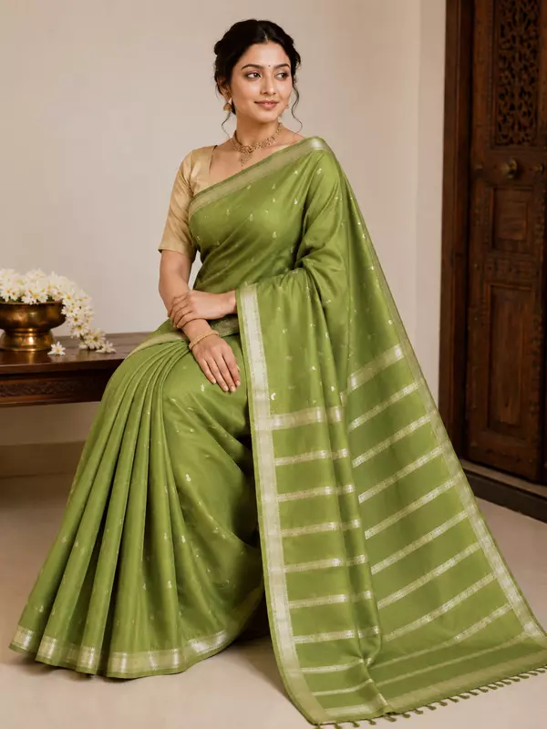 Green colour baswada cotton blend saree