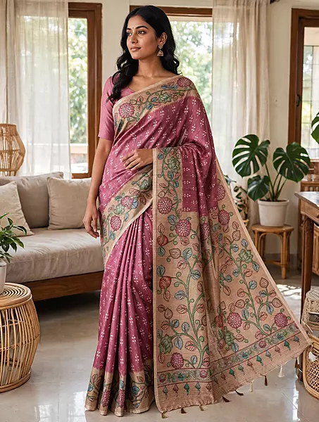 Onion pink kalamkari saree