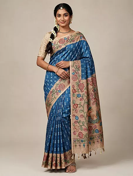 Ink blue kalamkari saree