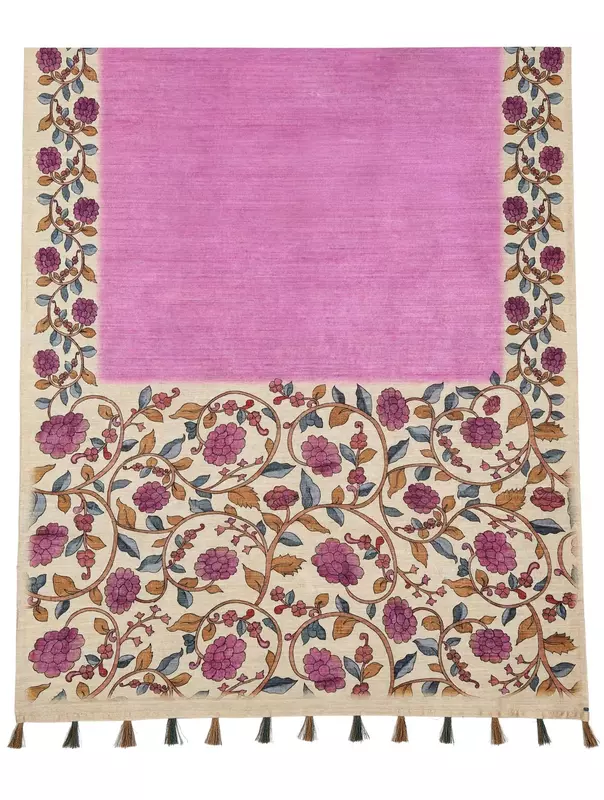 Onion plain saree with kalamkari border and pallu