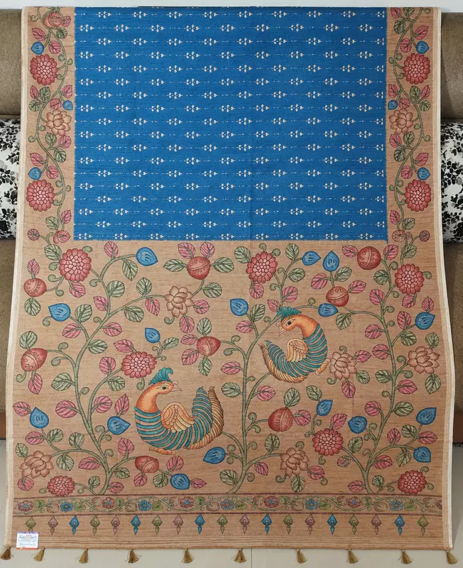 Ink blue kalamkari saree