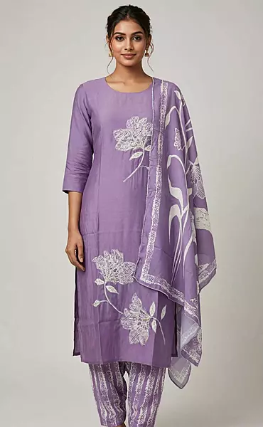 Roman silk kurti pant set with dupatta in mauve